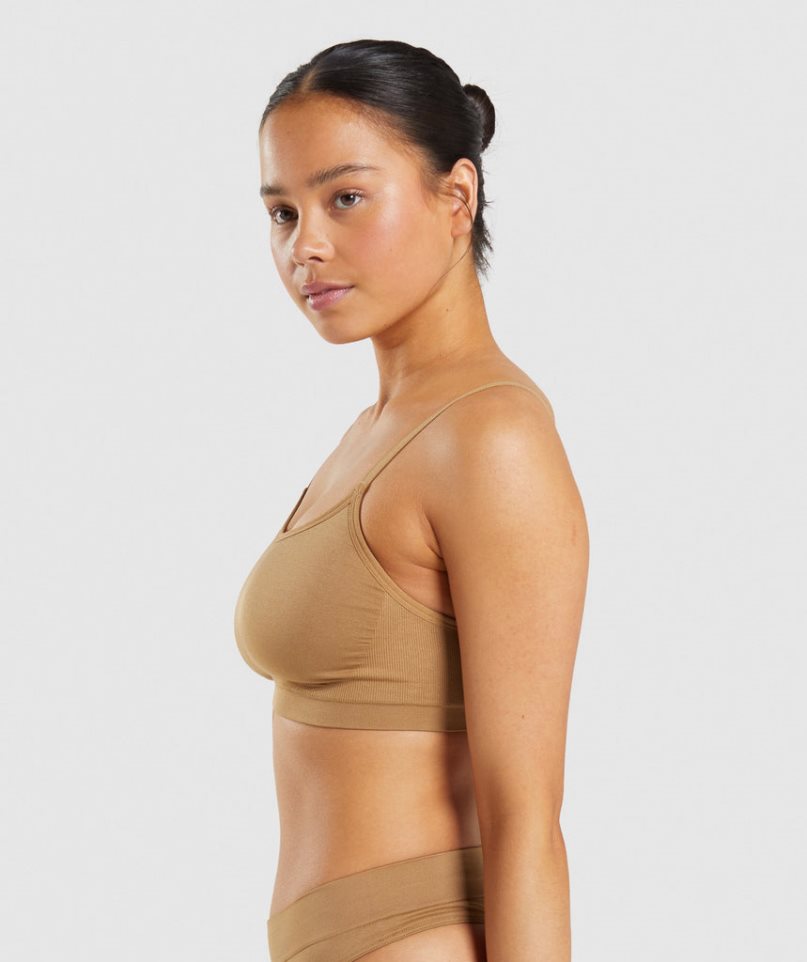 Women's Gymshark Seamless Scoop Neck Bralette Underwear Light Brown | NZ 9KCPOW